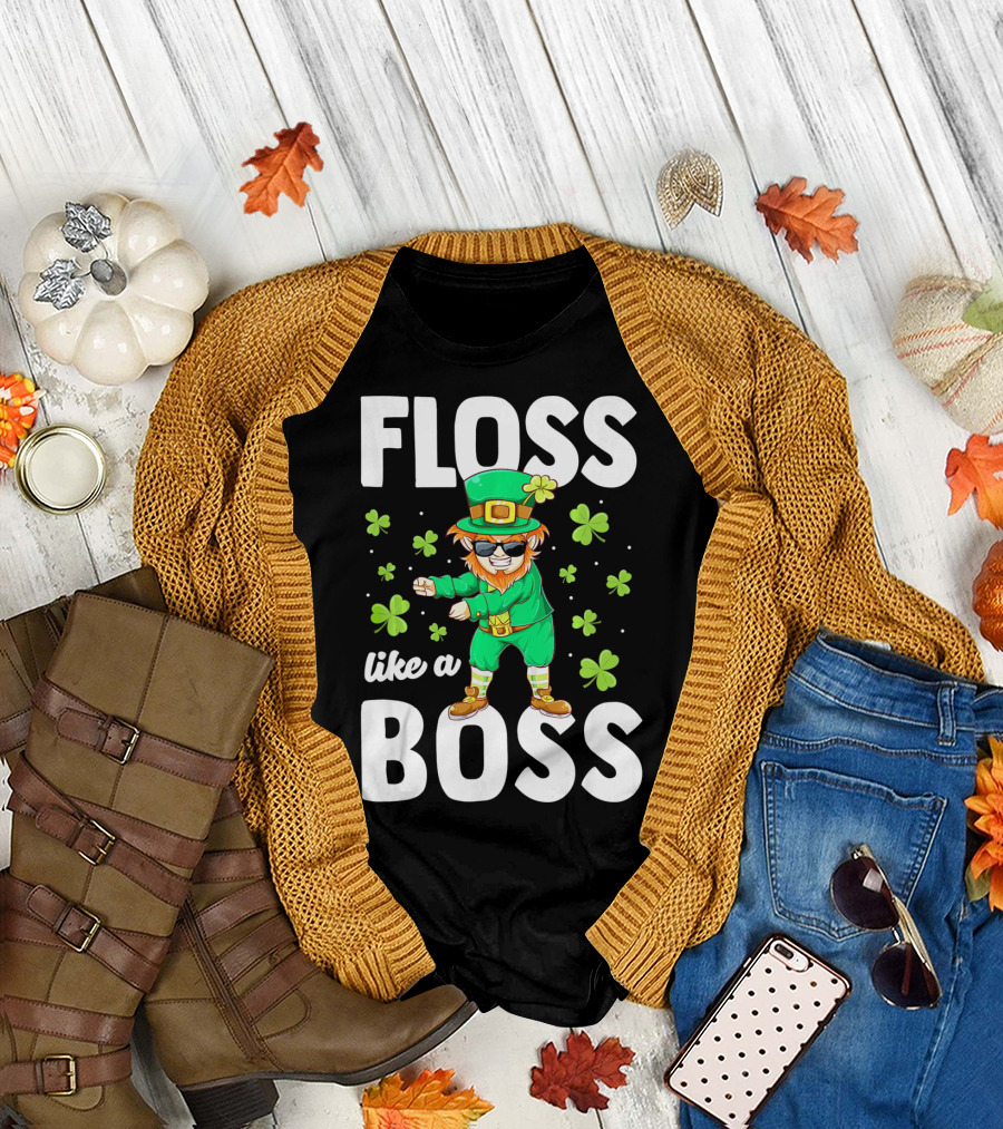 Floss Like a Boss Leprechaun Dance with Shamrocks T-Shirt