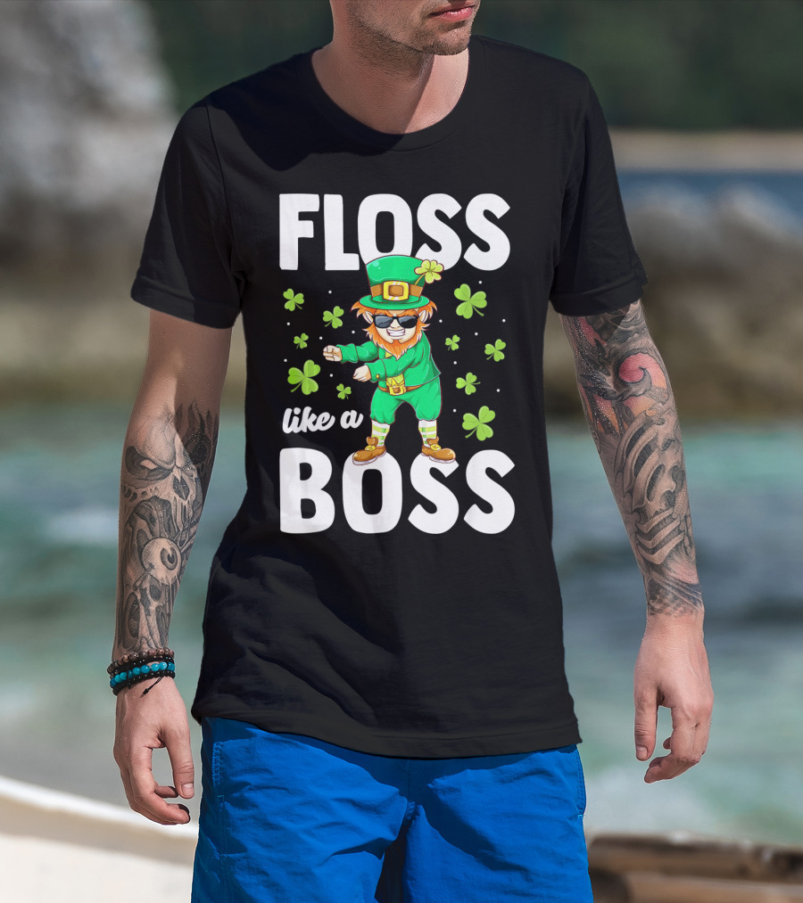 Floss Like A Boss Leprechaun Dance With Shamrocks T-Shirt