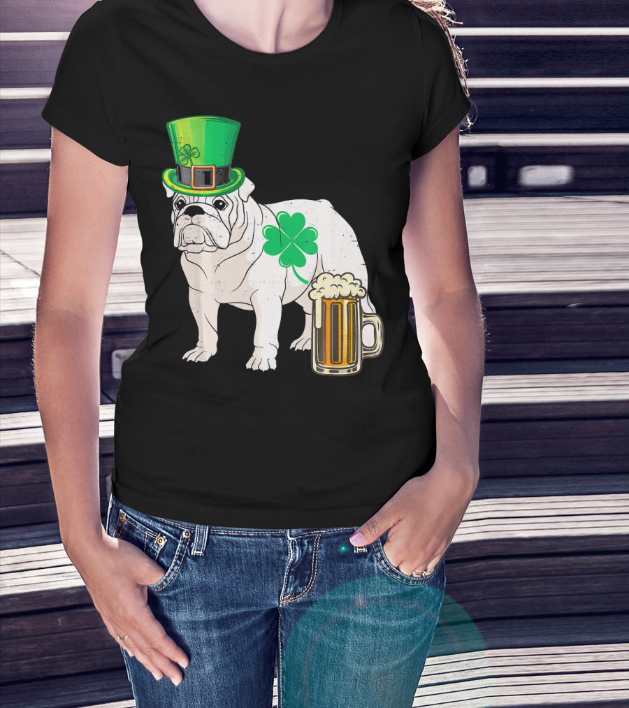 Bulldog Shamrock St Patricks Day Beer Hat T-Shirt