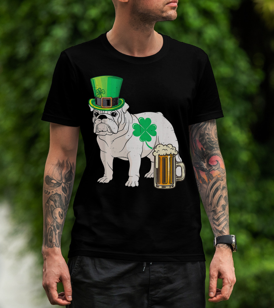 Bulldog Shamrock St Patricks Day Beer Hat T-Shirt