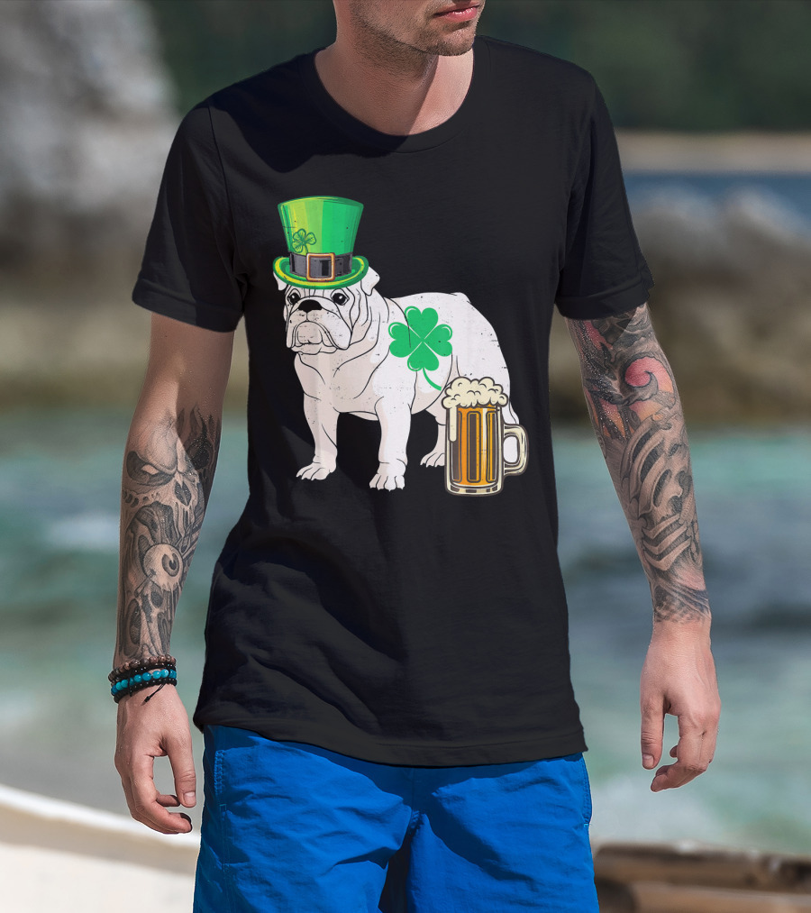 Bulldog Shamrock St Patricks Day Beer Hat T-Shirt
