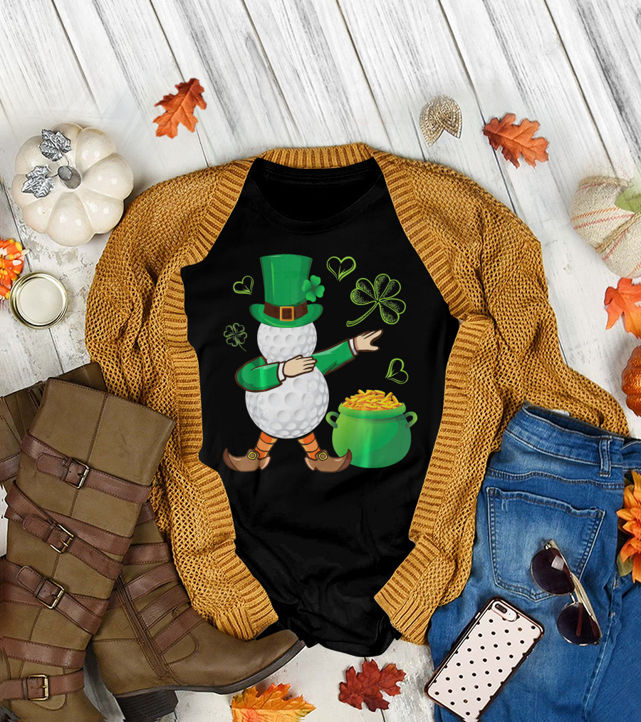 Golf Leprechaun Dabbing With Gold Shamrock and Pot of Gold T-Shirt