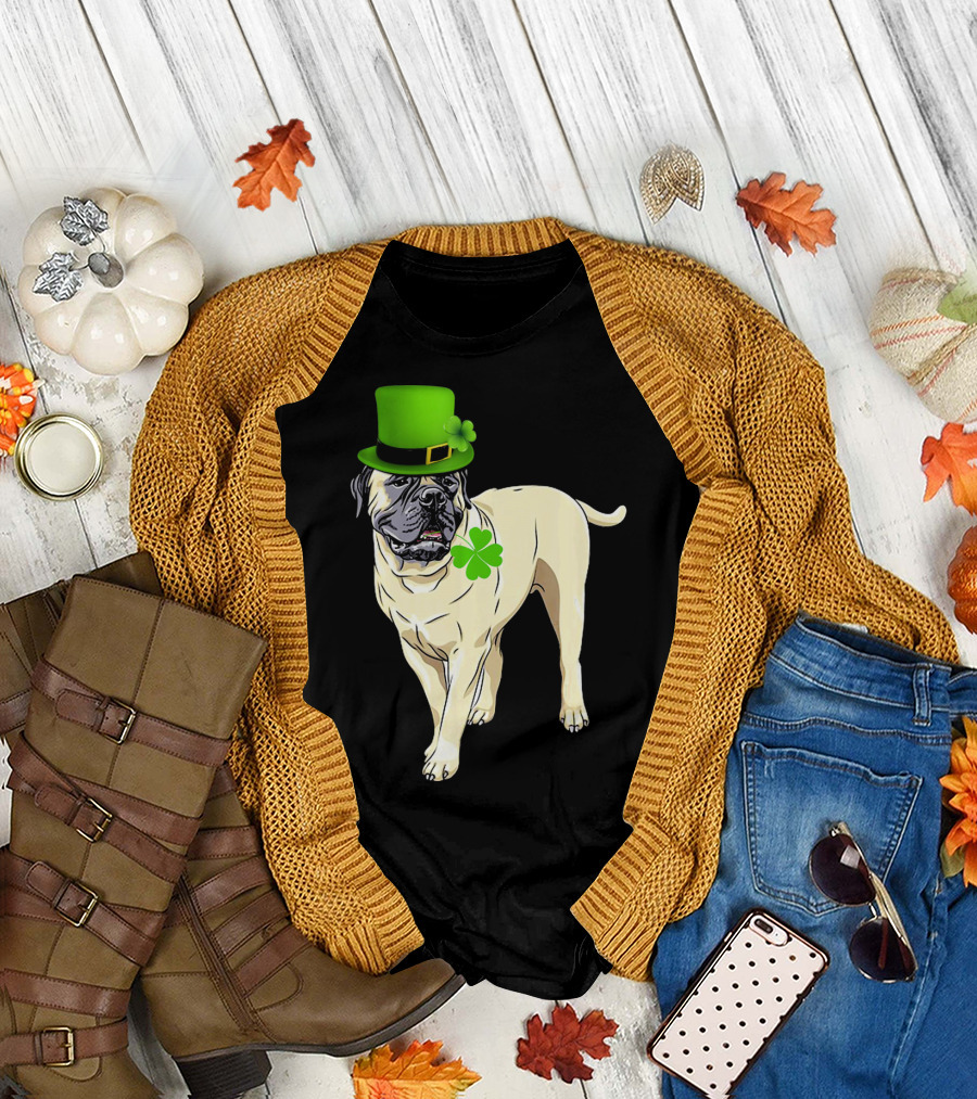 St Patricks Day BullMastiff Dog Irish Shamrock Hat T-Shirt