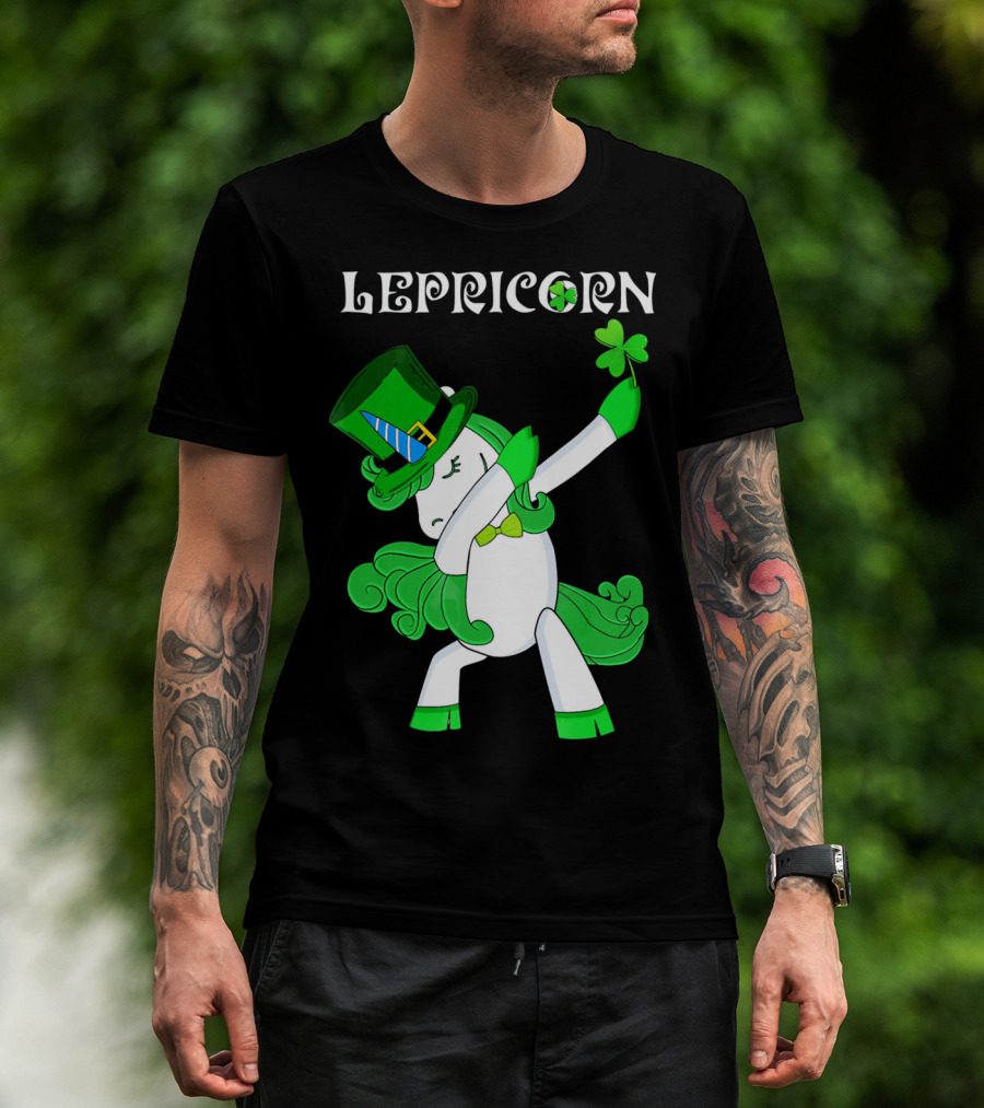 Lepricorn Funny Dabbing Cute Irish Unicorn With Shamrock T-Shirt