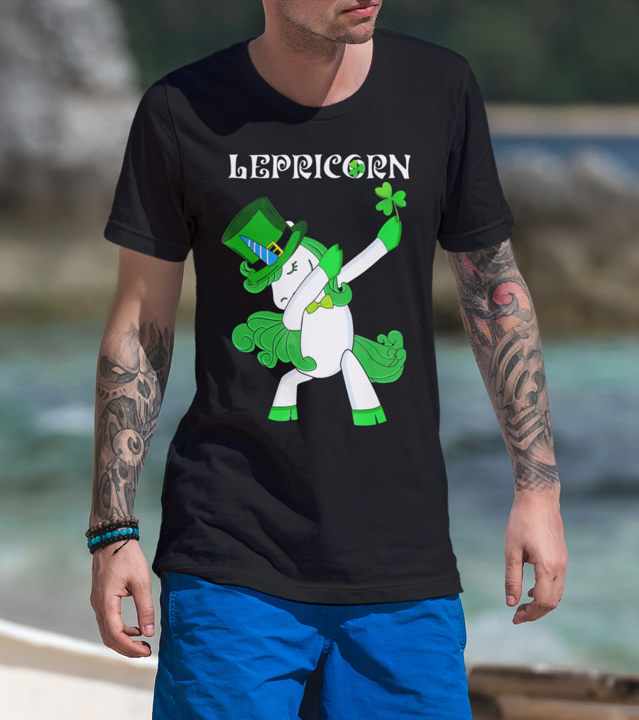 Lepricorn Funny Dabbing Cute Irish Unicorn With Shamrock T-Shirt