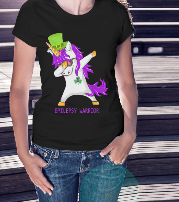 Unicorn Epilepsy Warrior Dabbing With Green Hat And Shamrock T-Shirt