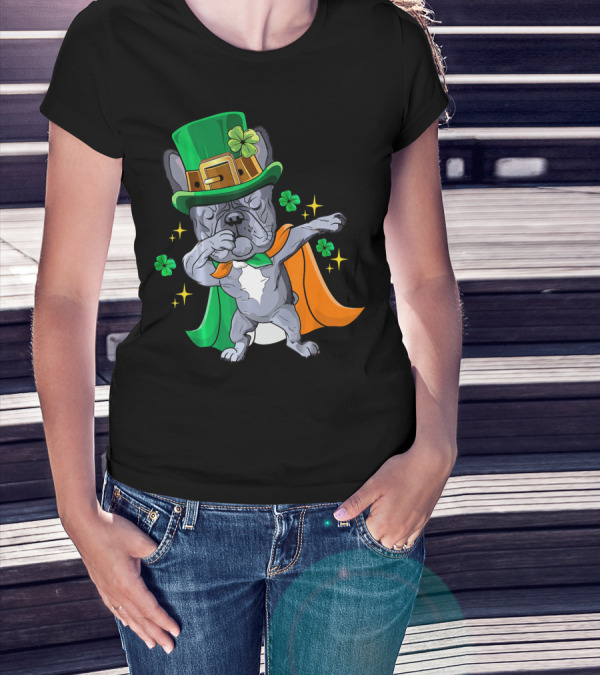 Dabbing French Bulldog Leprechaun St Patrick's Day Shamrocks T-Shirt
