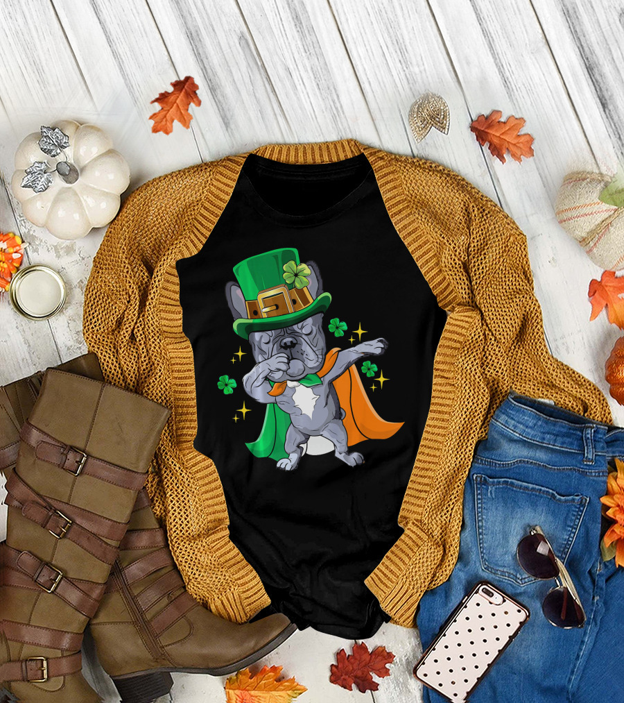 Dabbing French Bulldog Leprechaun St Patrick's Day Shamrocks T-Shirt