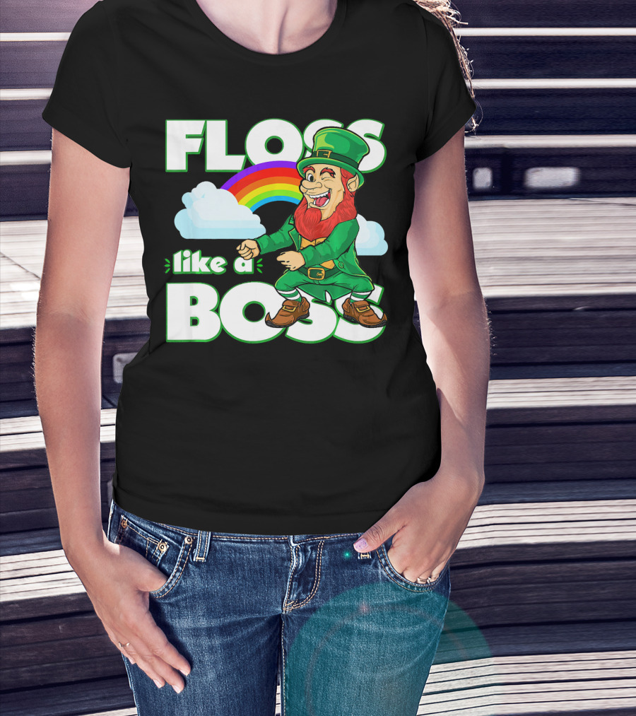 Floss Like A Boss St. Patricks Leprechaun Rainbow T-Shirt
