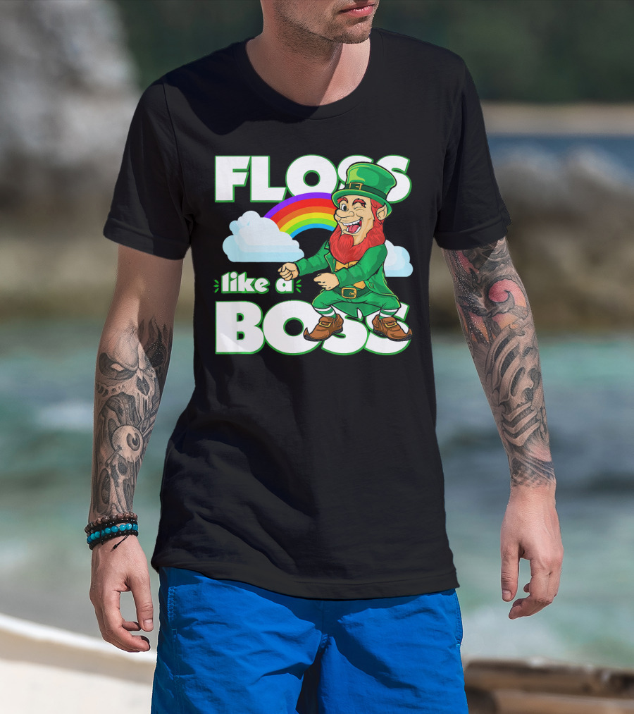 Floss Like A Boss St. Patricks Leprechaun Rainbow T-Shirt