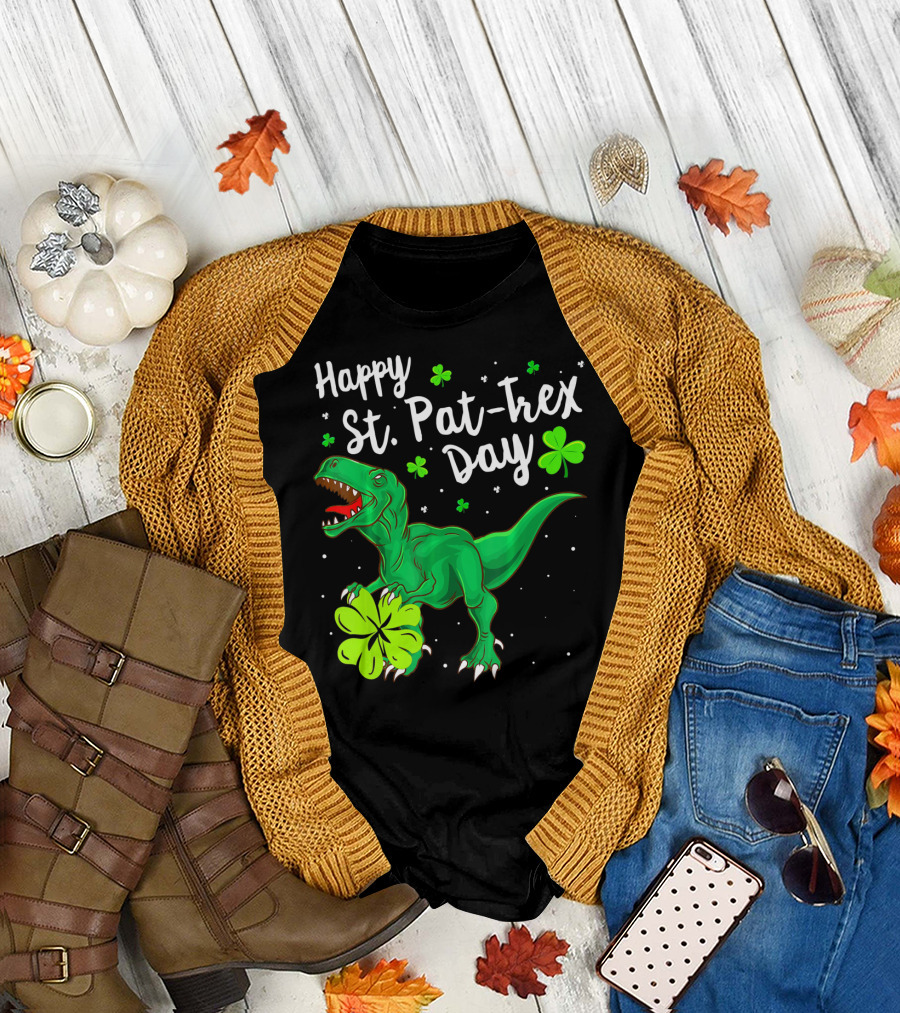 Happy St Pat Trex Day with Shamrock Dinosaurs T-Shirt