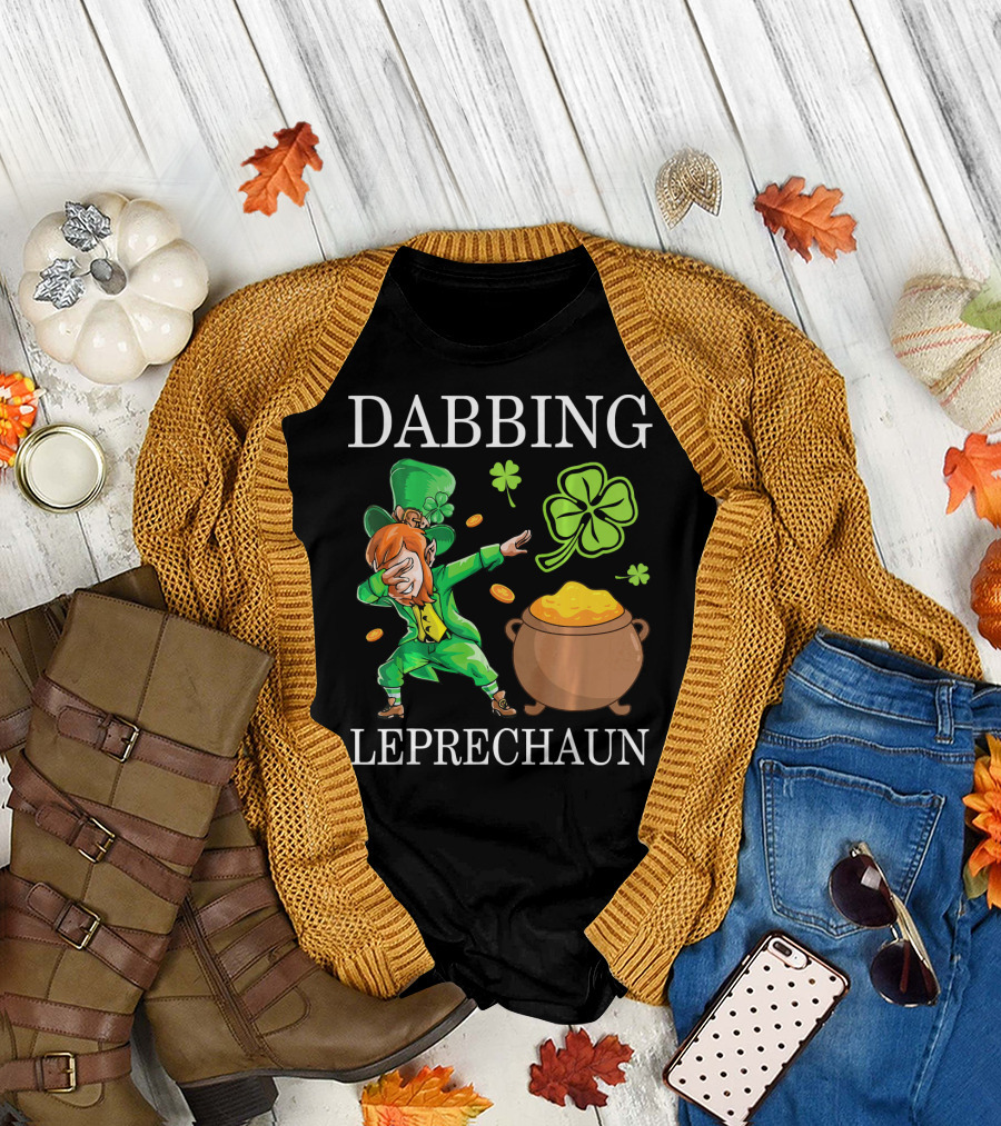 Dabbing Leprechaun Clover and Gold Coins T-Shirt