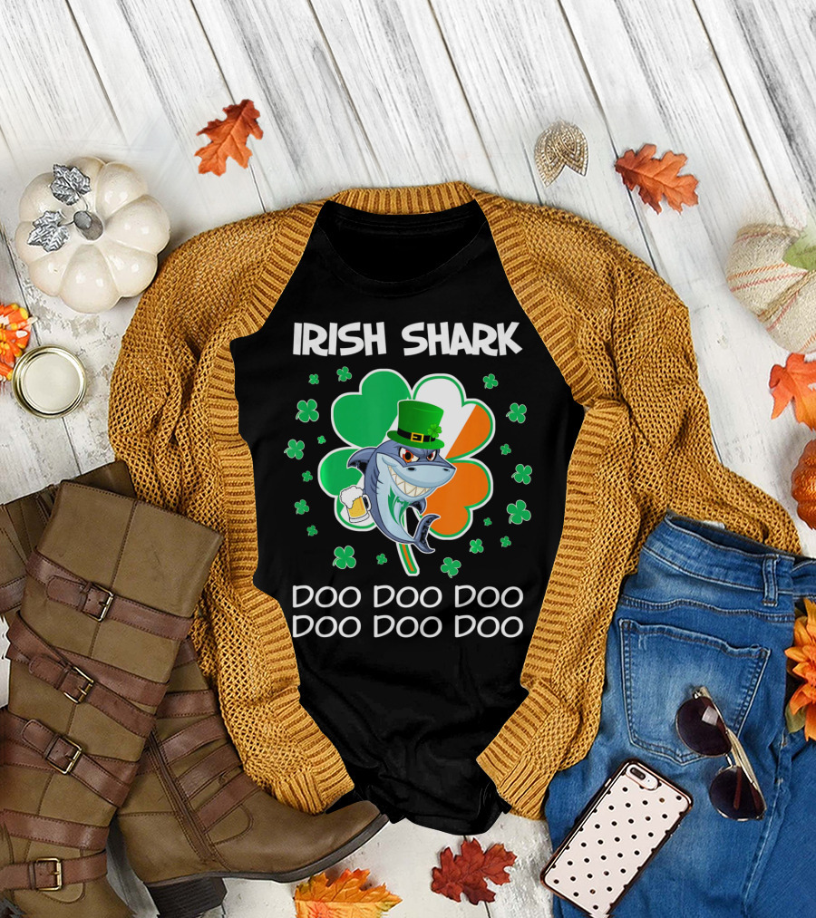 Irish Shark Doo Doo Doo Shamrock Beer St Patricks T-Shirt