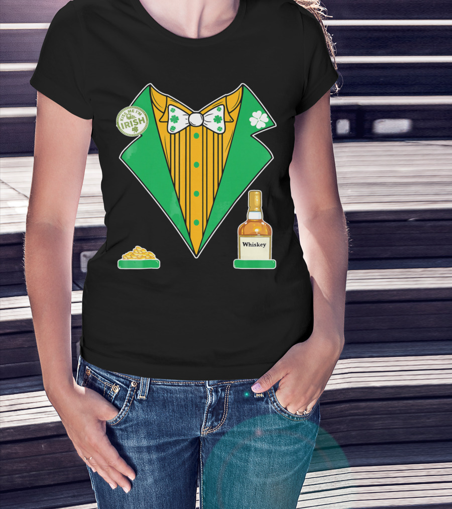 Kiss Me I'm Irish St. Patrick's Day Tux With Whiskey And Gold Coins T-Shirt