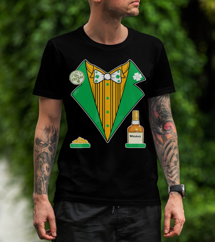 Kiss Me I'm Irish St. Patrick's Day Tux With Whiskey And Gold Coins T-Shirt