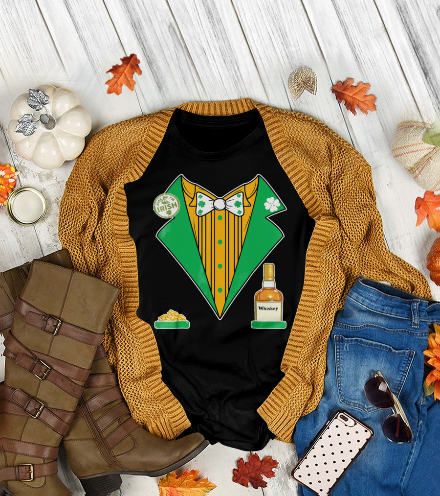 Kiss Me I'm Irish St. Patrick's Day Tux with Whiskey and Gold Coins T-Shirt