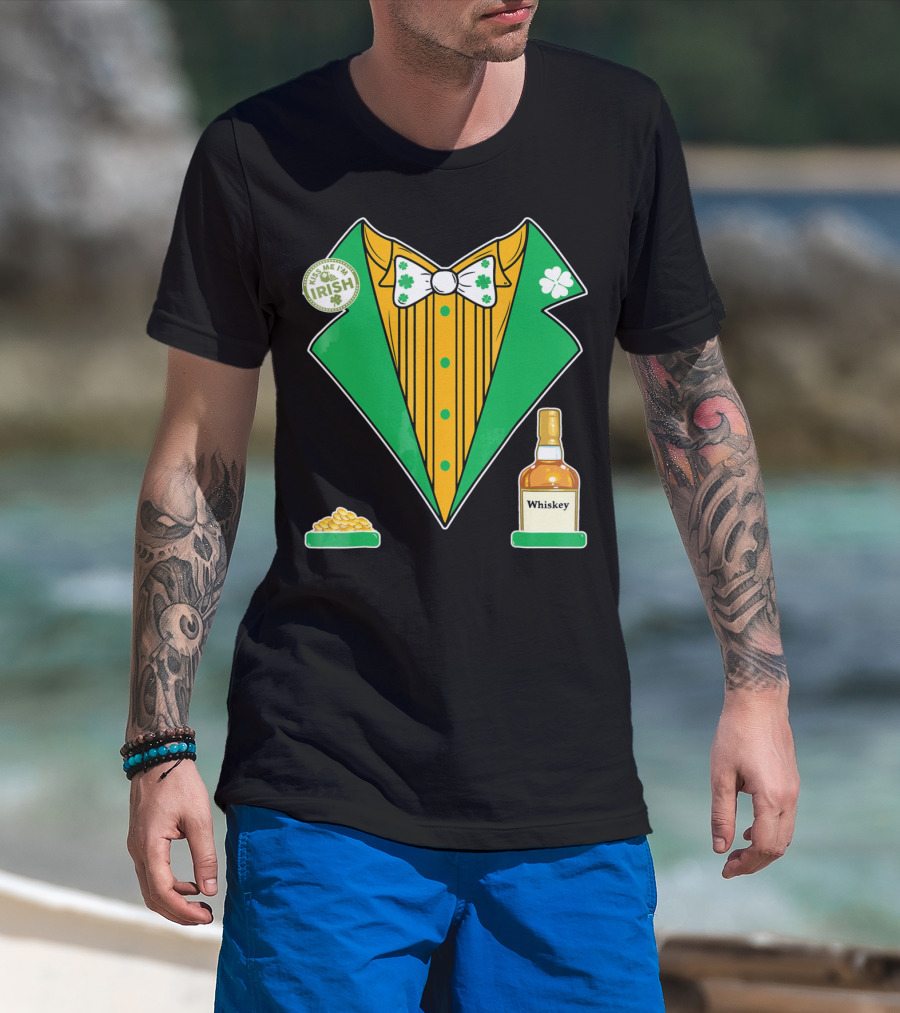 Kiss Me I'm Irish St. Patrick's Day Tux With Whiskey And Gold Coins T-Shirt