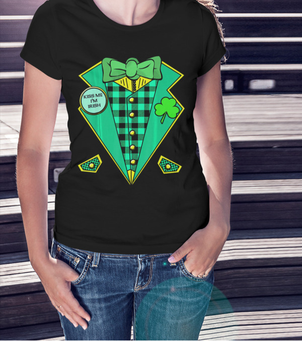 Kiss Me I'm Irish Leprechaun Costume Look With Bow Tie And Shamrock T-Shirt