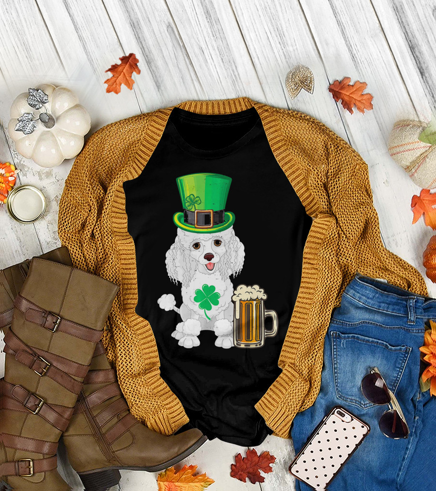 Poodle Leprechaun St Patricks Day Clover Beer T-Shirt