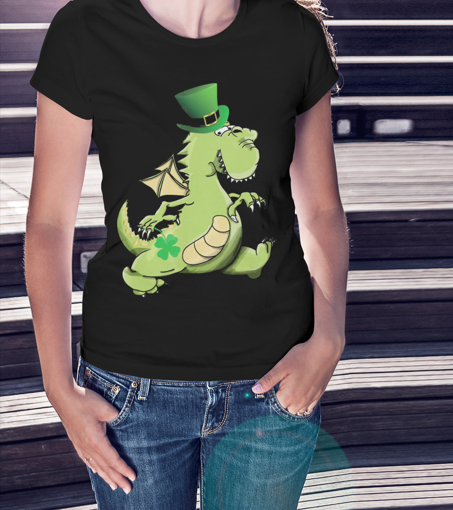 St Patrick's Day Dragon Wearing Leprechaun Hat With Shamrock T-Shirt