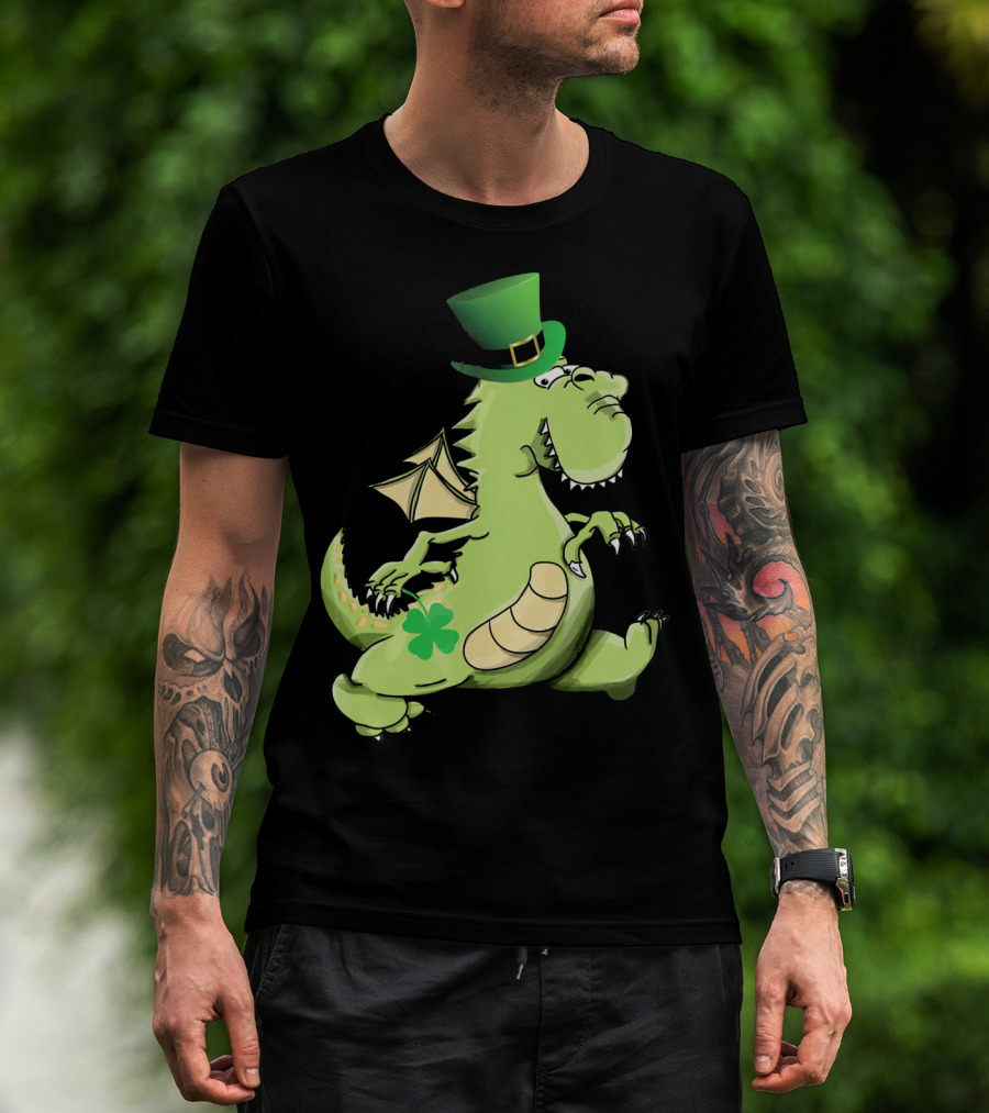 St Patrick's Day Dragon Wearing Leprechaun Hat With Shamrock T-Shirt