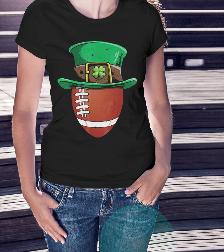 Leprechaun Hat Shamrock American Football Ball T-Shirt