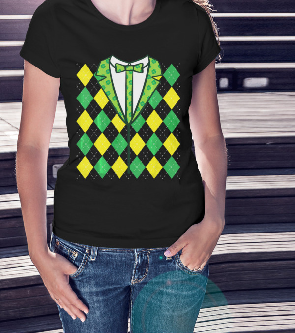 Green Leprechaun Tie Argyle T-Shirt