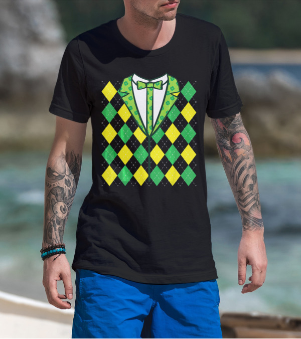 Green Leprechaun Tie Argyle T-Shirt
