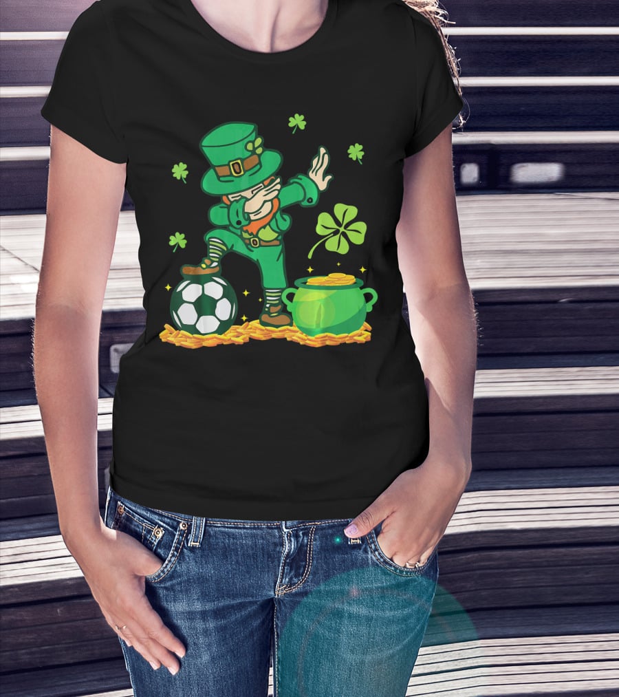 Leprechaun Dabbing With Soccer Ball And Pot Of Gold T-Shirt