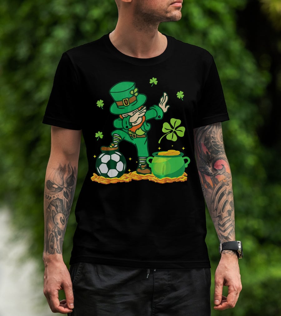Leprechaun Dabbing With Soccer Ball And Pot Of Gold T-Shirt