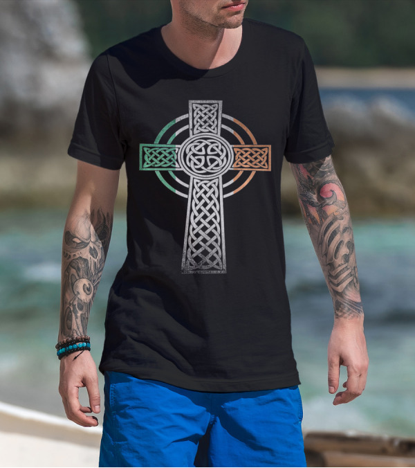 Celtic Cross With Irish Flag Colors Irish Pride T-Shirt