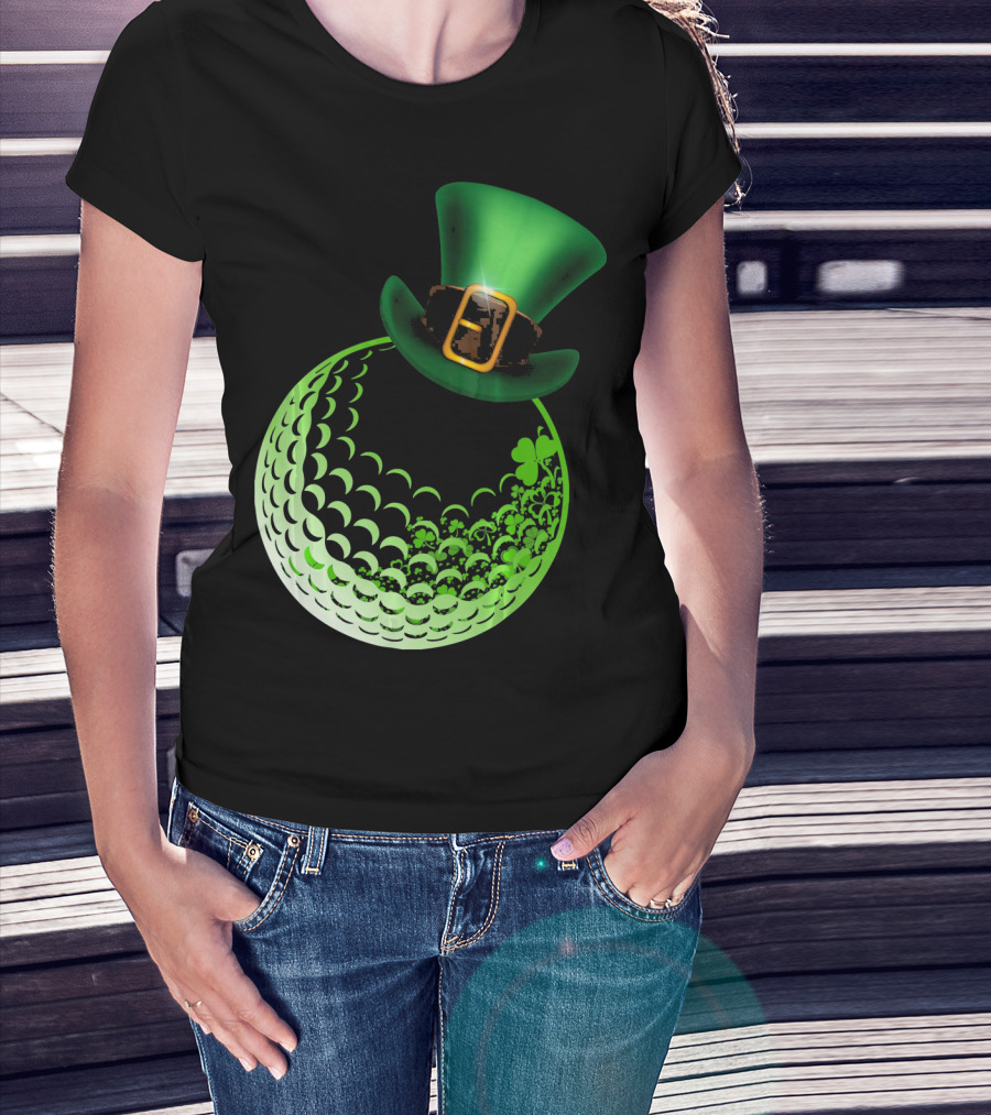 Shamrock Golf Ball With Leprechaun Hat St Patrick's Day Fun T-Shirt