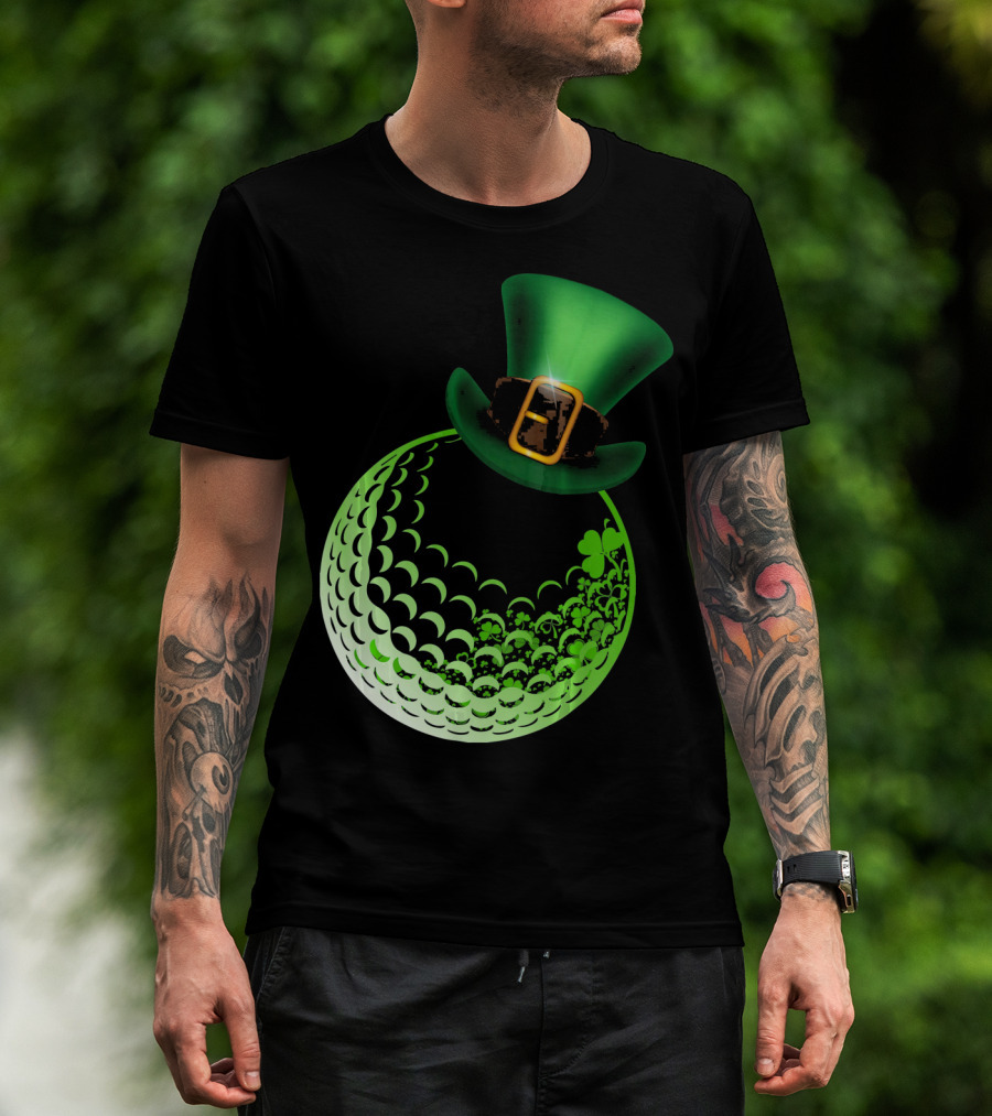 Shamrock Golf Ball With Leprechaun Hat St Patrick's Day Fun T-Shirt