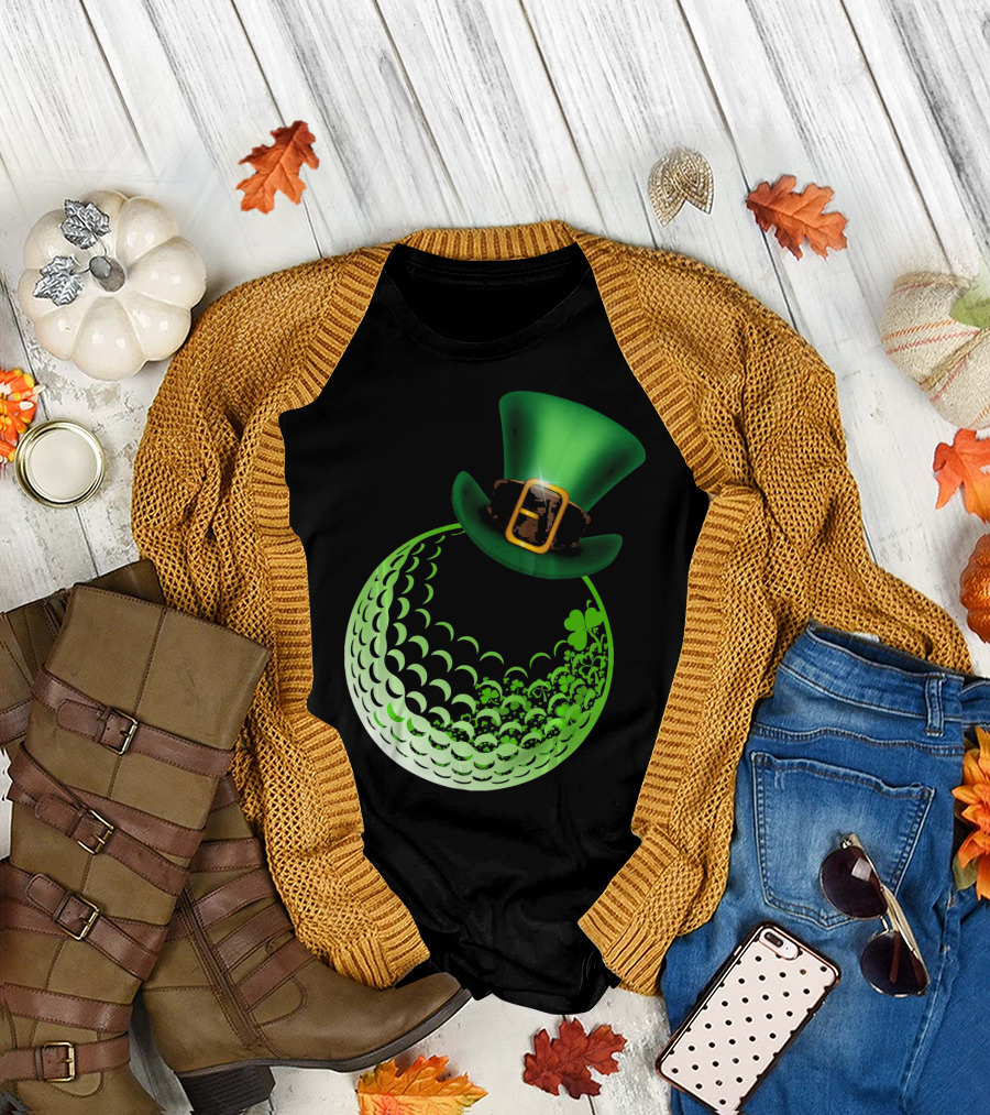 Shamrock Golf Ball with Leprechaun Hat St Patrick's Day Fun T-Shirt
