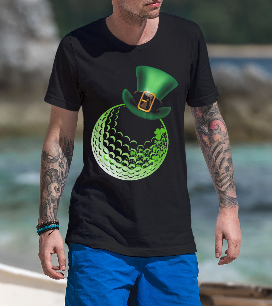 Shamrock Golf Ball With Leprechaun Hat St Patrick's Day Fun T-Shirt