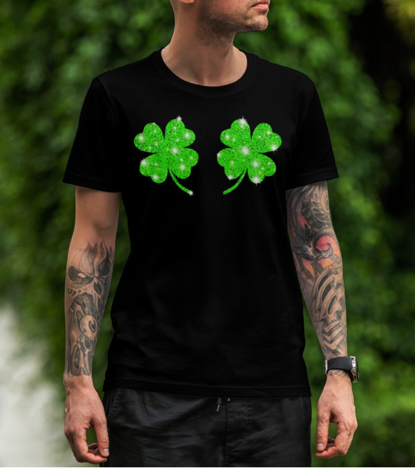 Shake Your Shamrocks Green Sparkle 4 Leaf Clover T-Shirt