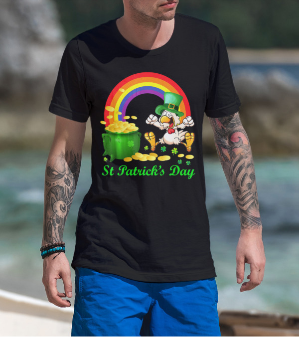 St Patrick's Day Chicken Leprechaun With Pot Of Gold And Rainbow T-Shirt