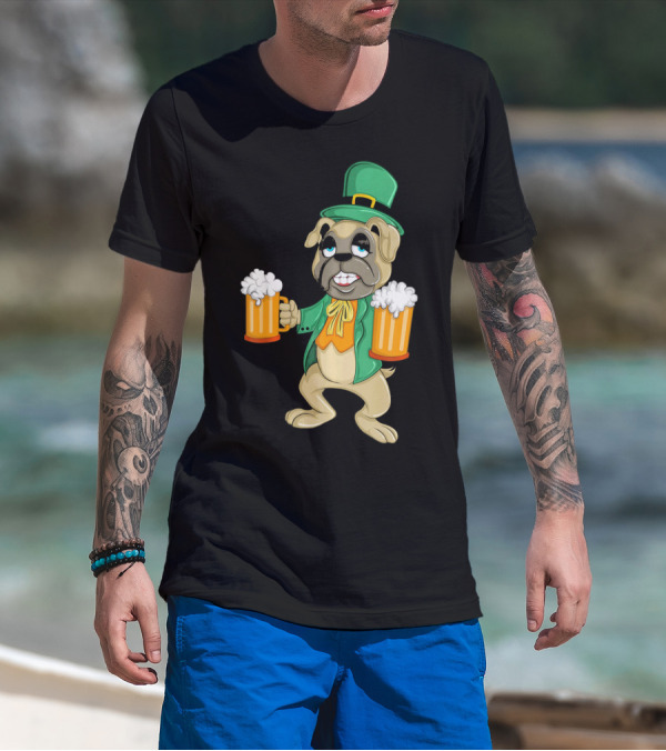 Irish Leprechaun Pug With Beers For St. Patrick's T-Shirt