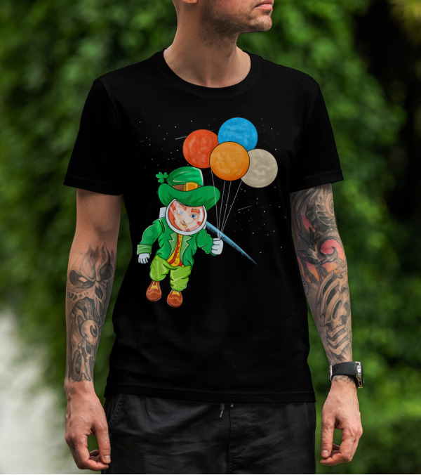 Leprechaun In Space St Patrick's Day Astronaut With Colorful Balloons T-Shirt
