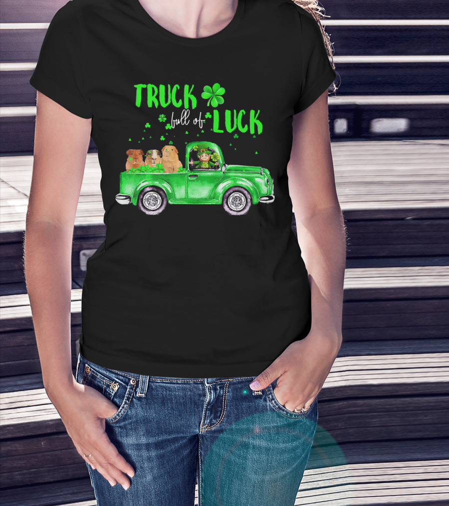 Truck Full Of Luck Green Pick-Up With Guinea Pigs And Leprechaun T-Shirt