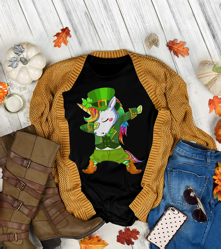 Leprechaun Costume Funny Dabbing Unicorn St. Patrick's Day Rainbow Magic T-Shirt