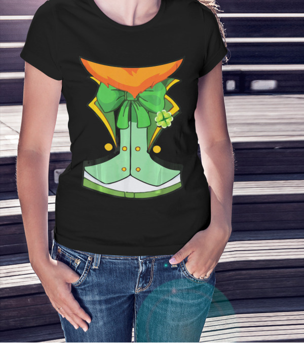 Tuxedo Leprechaun Costume With Green Bowtie And Shamrock T-Shirt