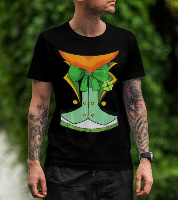 Tuxedo Leprechaun Costume With Green Bowtie And Shamrock T-Shirt