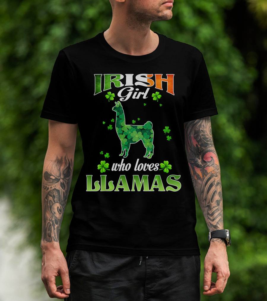 Irish Girl Who Loves Llamas With Shamrocks St Patricks Day T-Shirt