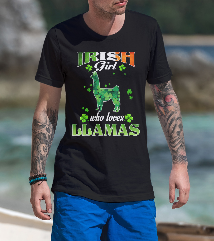 Irish Girl Who Loves Llamas With Shamrocks St Patricks Day T-Shirt