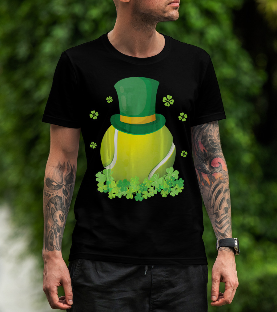 Leprechaun Hat Tennis Ball Surrounded By Shamrocks T-Shirt