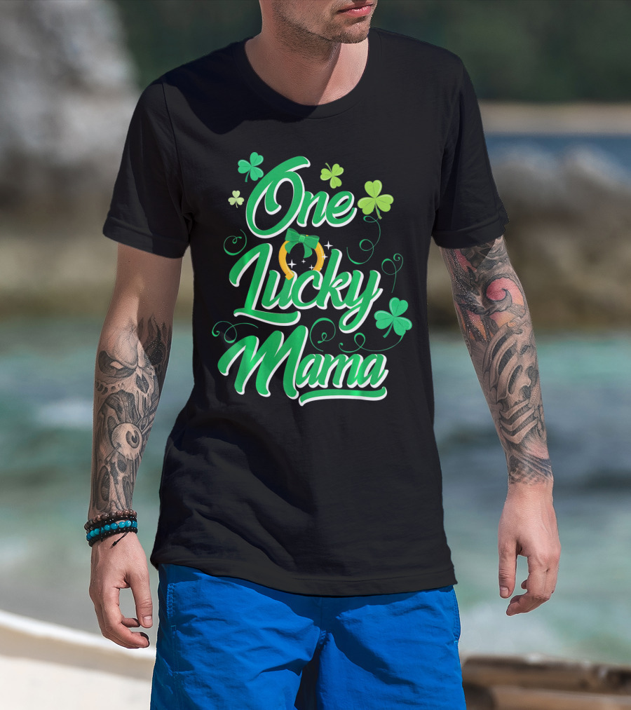 One Lucky Mama Four Leaf Clover Horseshoe T-Shirt