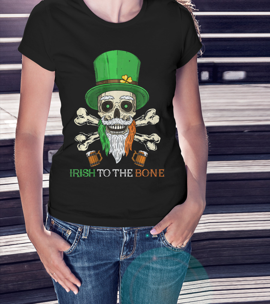 Irish To The Bone Skull With Leprechaun Hat And Bones T-Shirt
