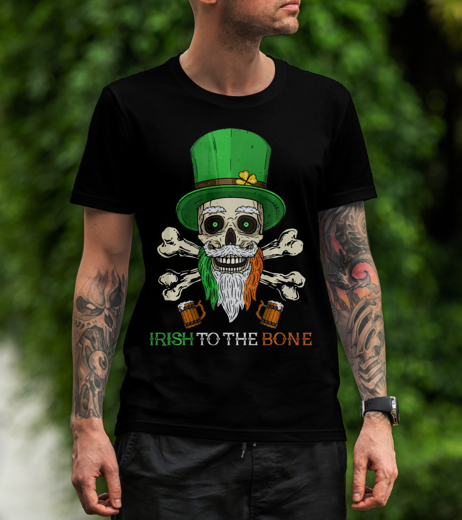 Irish To The Bone Skull With Leprechaun Hat And Bones T-Shirt