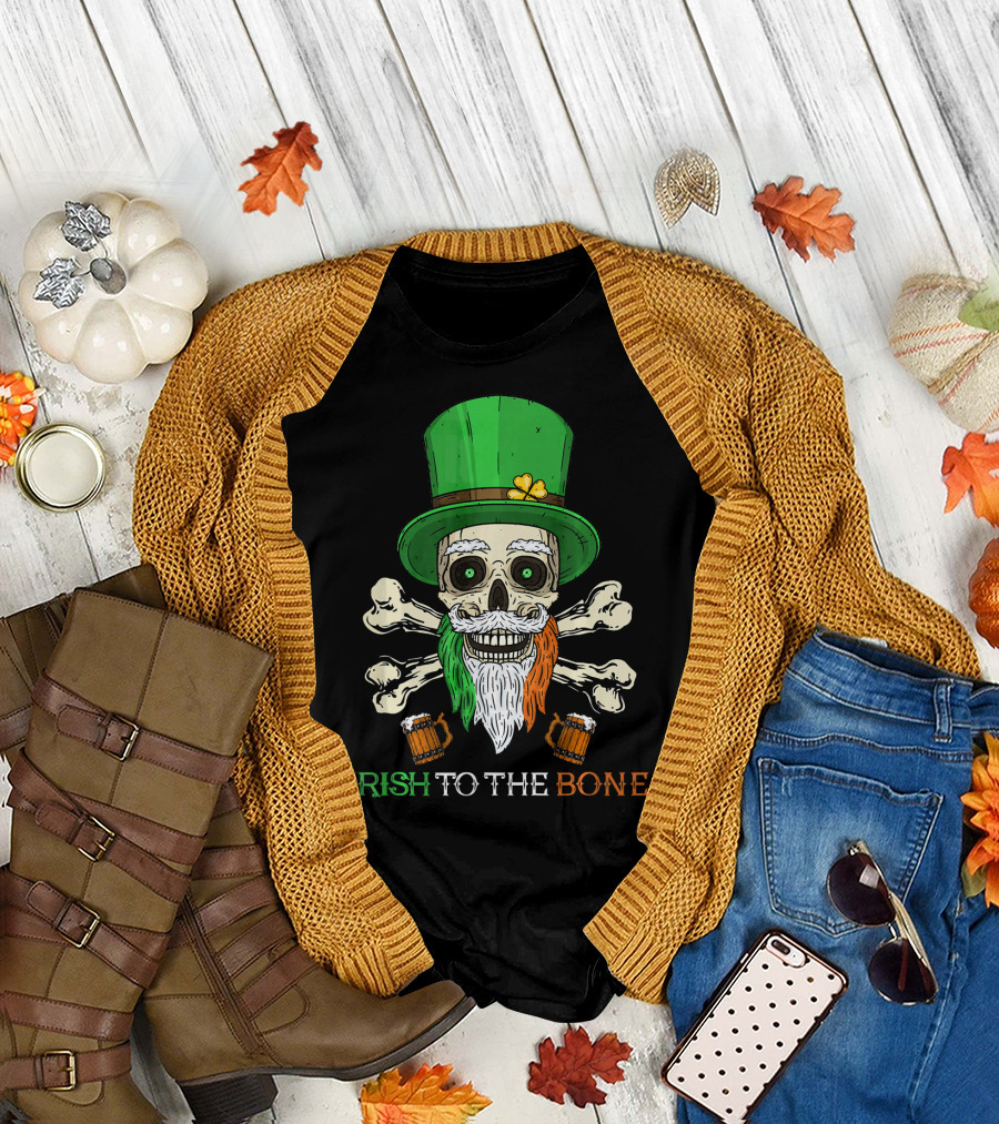 Irish To The Bone Skull With Leprechaun Hat And Bones T-Shirt